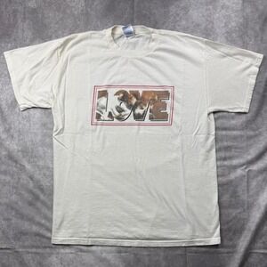 M&O Knits Gold Mens LOVE Dog Graphic T-Shirt Cream Large Vintage Style Tee